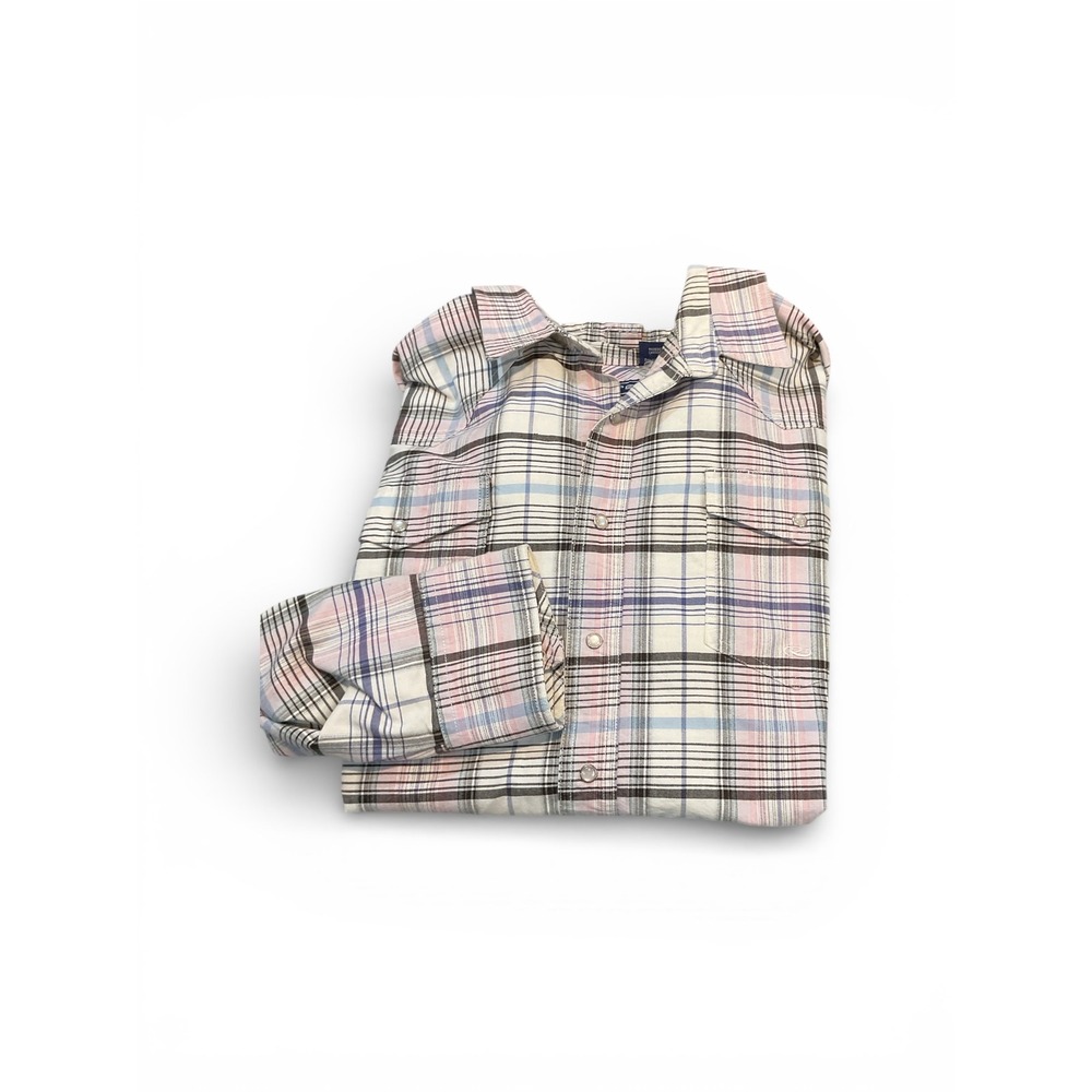 Roper Plaid Long Sleeve Button Up Shirt Men's 3XL Cream Pink Blue Brown